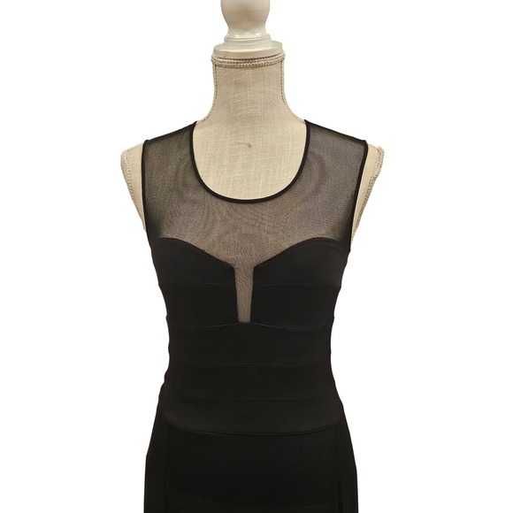 BCBGMAXAZRIA ALAI Black Sheer Chiffon Illusion Waist Maxi Dress Evening Gown XS - Picture 7 of 11